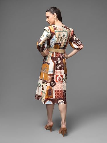 Kazo Souks Midi Dress with Belt (Brown_L)