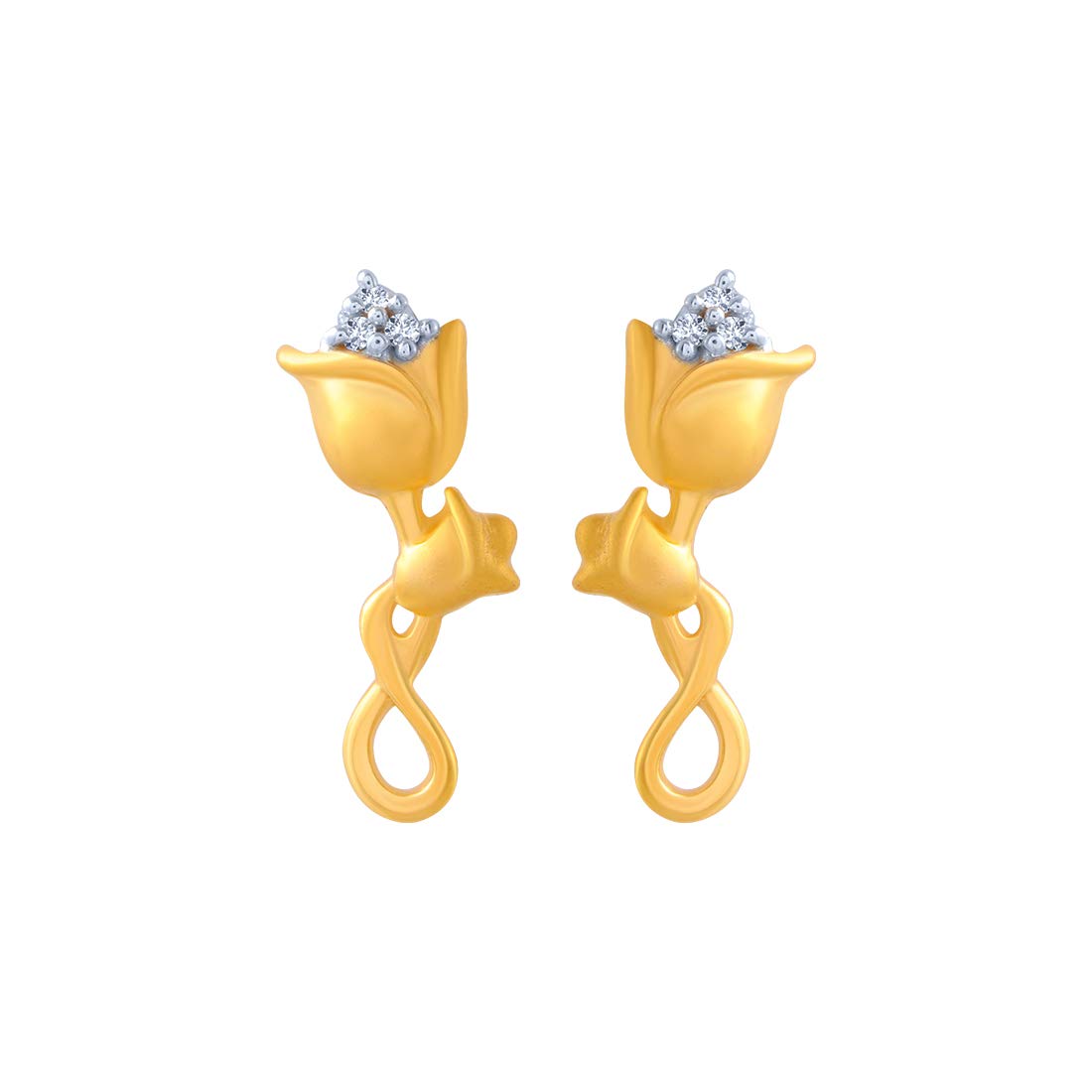 P.C. Chandra Jewellers 14k (585) Yellow Gold and American Diamond Stud Earrings for Women