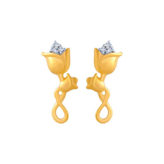 P.C. Chandra Jewellers 14k (585) Yellow Gold and American Diamond Stud Earrings for Women