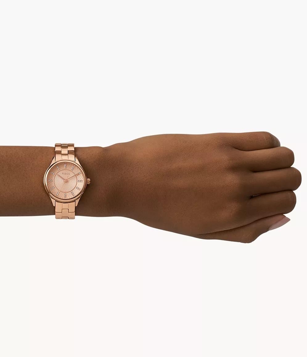 Fossil Women Modern Sophisticate Three-Hand Rose Gold-Tone Stainless Steel Analog Watch - Bq157, Band Color:Rose Gold