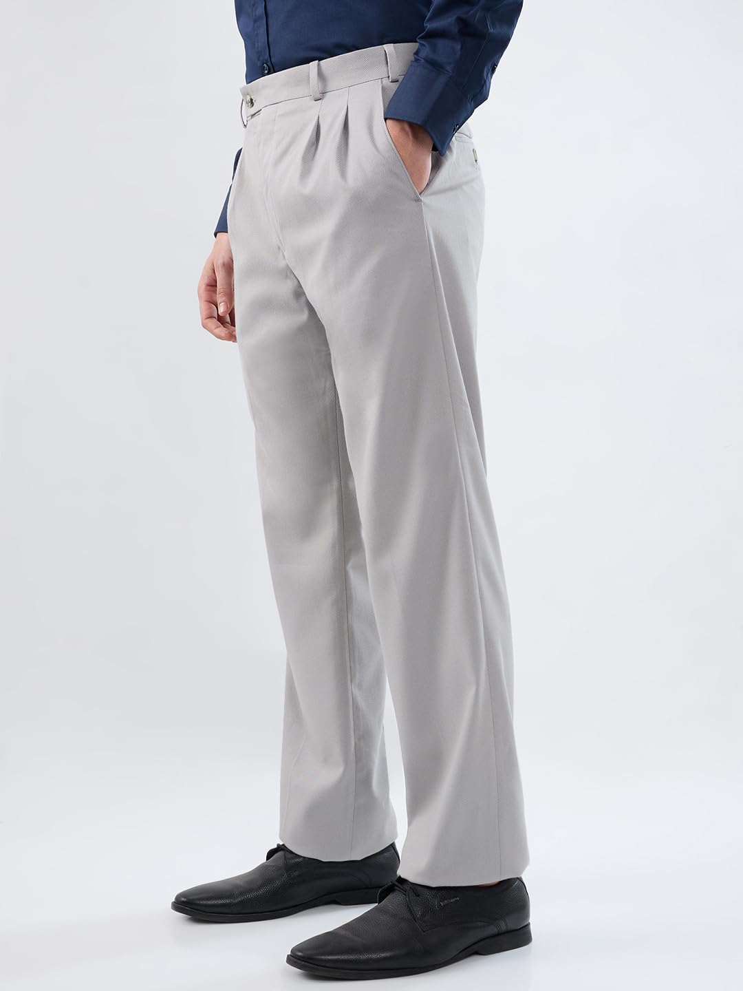 Park Avenue Men Comfort Fit Structure Pattern Poly Viscose Blend Double Pleat Formal Trouser Grey