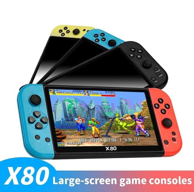 New World X80 Hand Video Games Console Handheld Game Player 7 Inch Full-Color Disply Built-in 20000+Games TV output 8 Emulator Support PS1