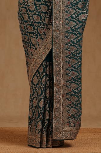 Soch Womens Teal Green Georgette Embroidered Saree With Zari