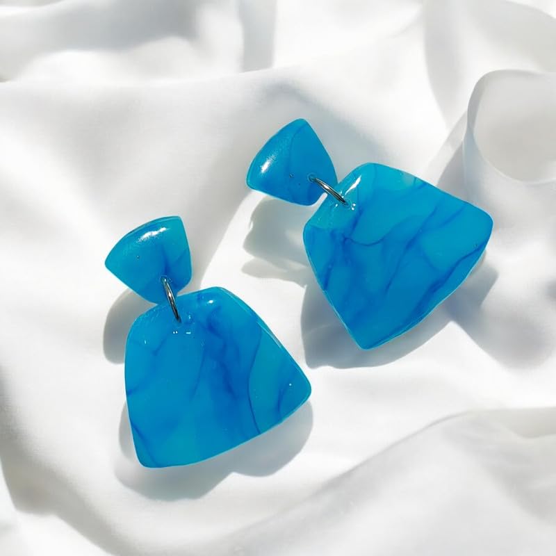 Accessher Stunning Fresh Blue Marble Textured Statement Dangle Earrings/Geometrical Handmade Polymer clay earrings for women