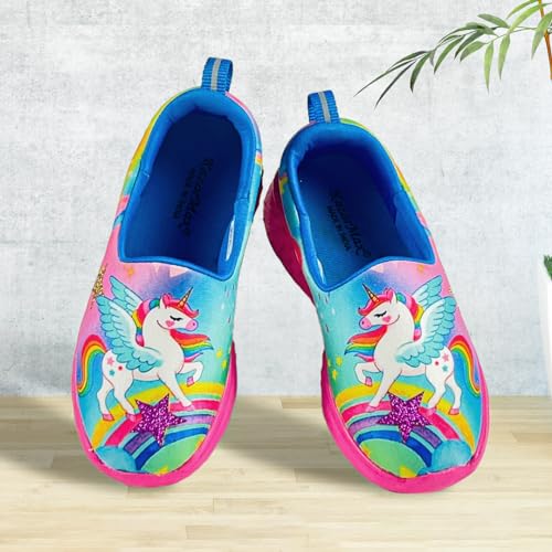 KazarMax Kids Girls Pink Starry Unicorn Printed Slip On Shoes/Sneakers - 12 Kids UK