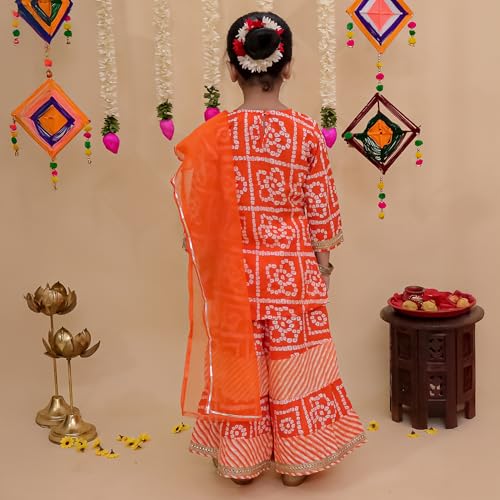 LITTLE GINNIE Cotton Kurta Sharara Set with Dupatta for Girls 1-2 Years - Ethnic Wear for Kids Girls - Orange
