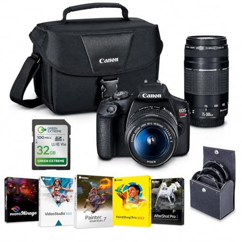 Canon EOS Rebel T7 DSLR Camera with 2 Lens EF-S 18-55mm + EF 75-300mm Lens, Bundle with 32GB Card, Filter Kit, PC Software Package, 1-Year Limited Warranty
