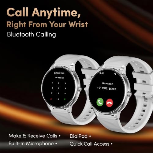GameSir Active Rush Smart Watch for Men & Women, 1.27" Full Touch Display, Bluetooth Calling, Fitness Tracking, Message Notifications, Android & iOS Compaatible - (Silver)