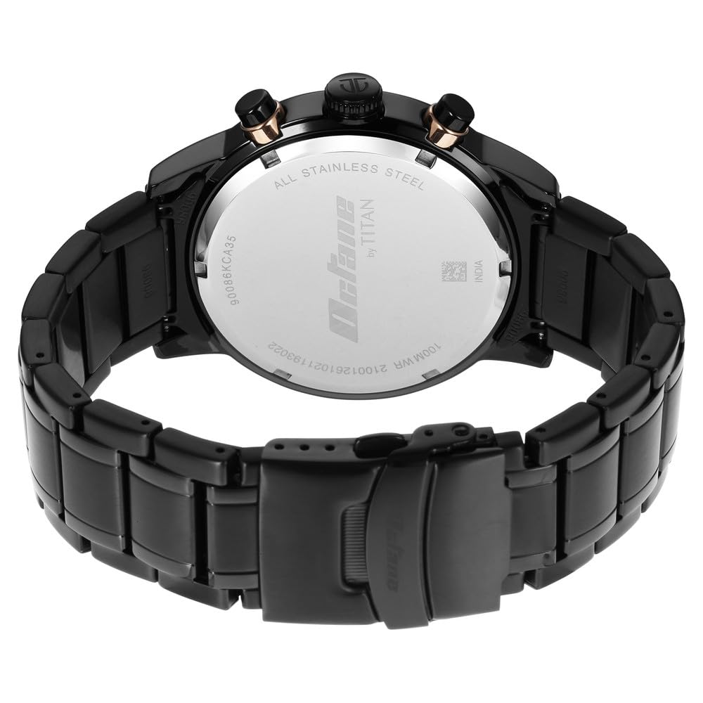 Titan Octane Quartz Chronograph with Date Black Dial Black Stainless Steel Strap Watch for Men - NT90086KM05