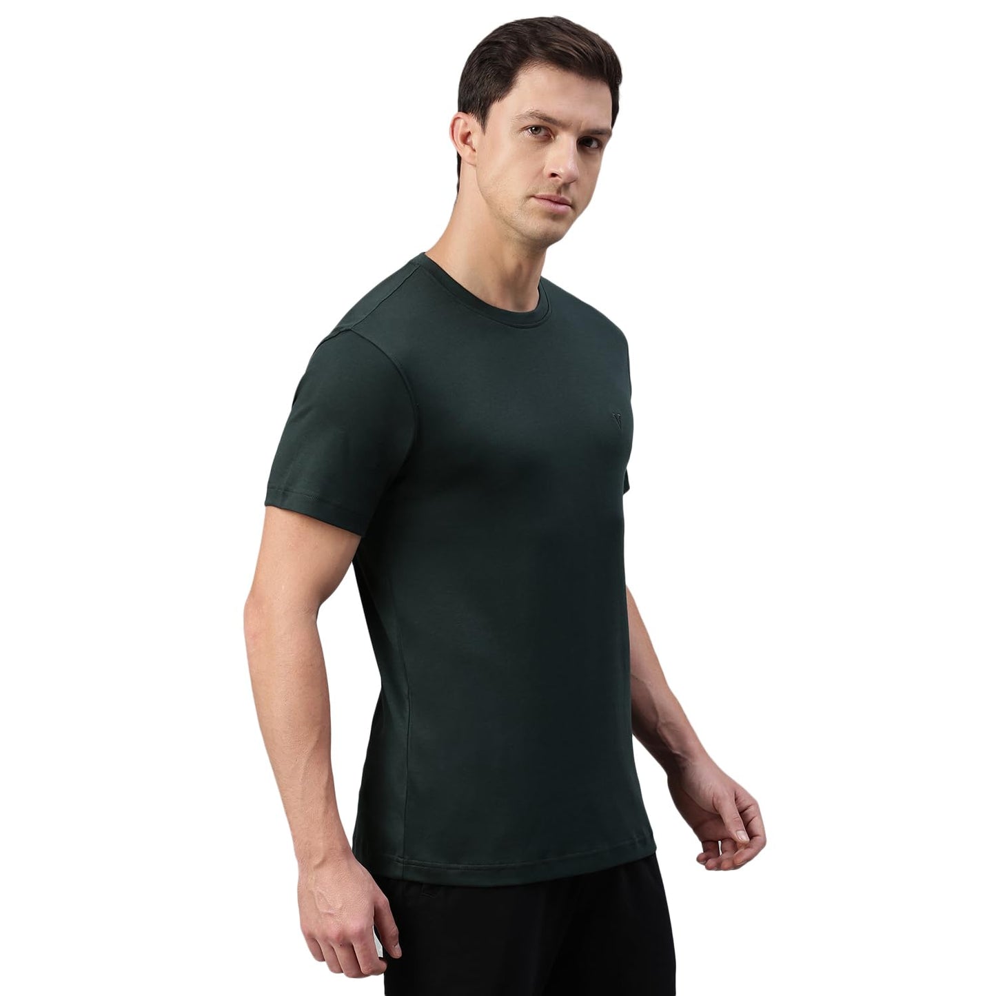 Van Heusen Men Athleisure Crew Neck T-Shirt - 100% Supima Cotton Interlock - Short Sleeves, Embroidered Logo_60039_Green Gable_M