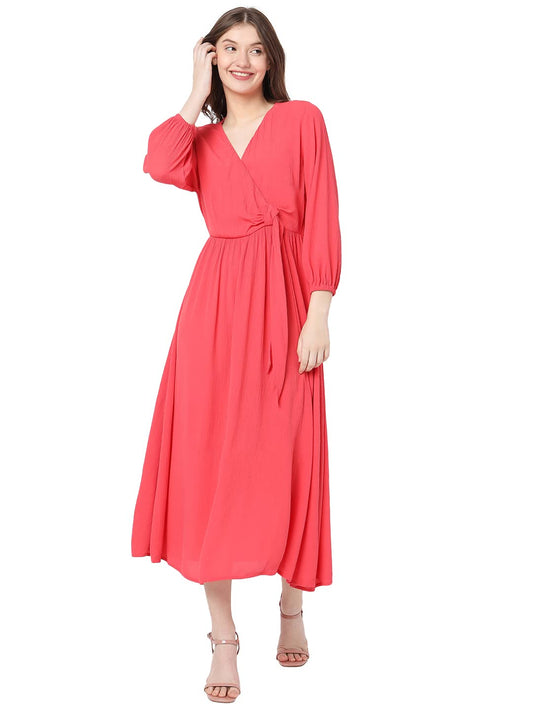 Vero Moda Women's Viscose A-Line Ankle Length Dress (298849101- Chrysanthemum_Medium), Red