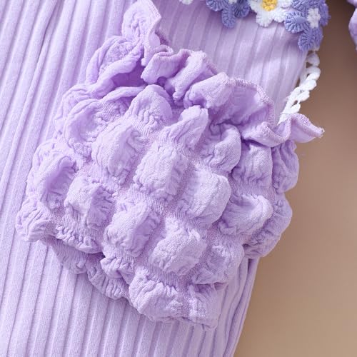 Hopscotch Girls Full Sleeves Purple Floral Applique Jumpsuit For Ages (6-7 Years)