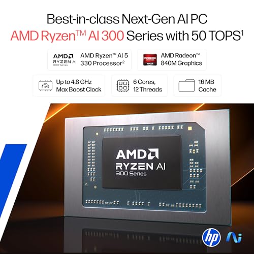 HP OmniBook 3 AMD Ryzen AI 5 330 Next Gen AI Laptop, (24GB DDR5, 1TB SSD), Anti-Glare,15.6''/39.6cm FHD, Win11,Office24, Silver,1.7kg, FHD Camera with Shutter, Fingerprint Reador, Backlit KB fn0074AU