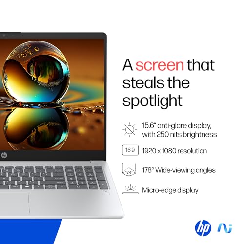 HP OmniBook 3 AMD Ryzen AI 5 330 Next Gen AI Laptop, (24GB DDR5, 1TB SSD), Anti-Glare,15.6''/39.6cm FHD, Win11,Office24, Silver,1.7kg, FHD Camera with Shutter, Fingerprint Reador, Backlit KB fn0074AU