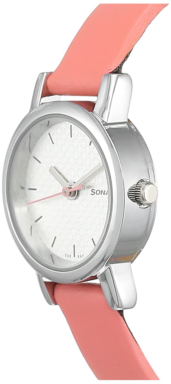 Sonata Splash White Dial Women Analog Watch with Leather Strap-NS8976SL15/NT8976SL15