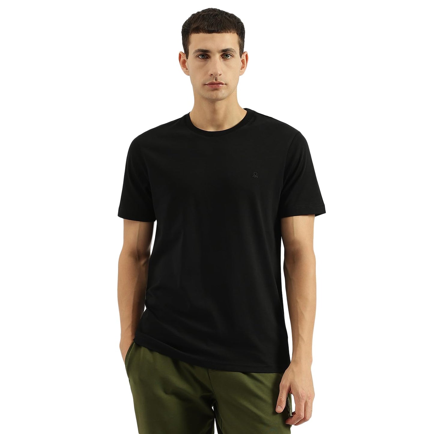 United Colors of Benetton Relaxed Fit Round Neck Solid T-Shirt (Size:XL)-01C3099S3300I100XL Black
