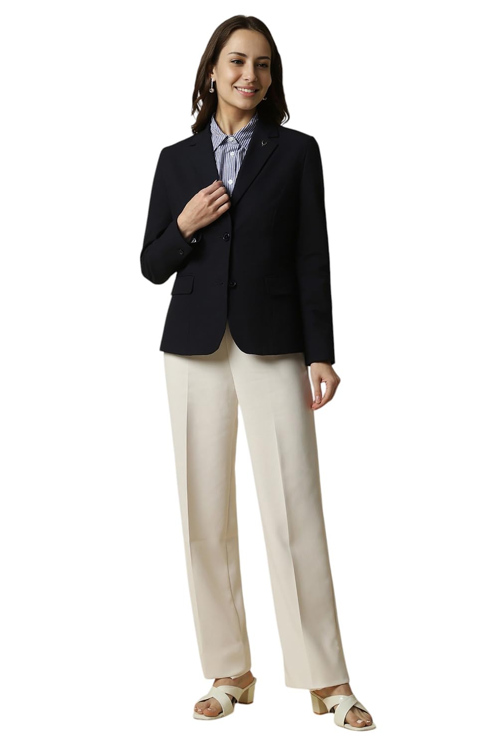 Allen Solly Women's A-Line Single Breasted Coat (AHBZCRGFR92716_Blue_XS)