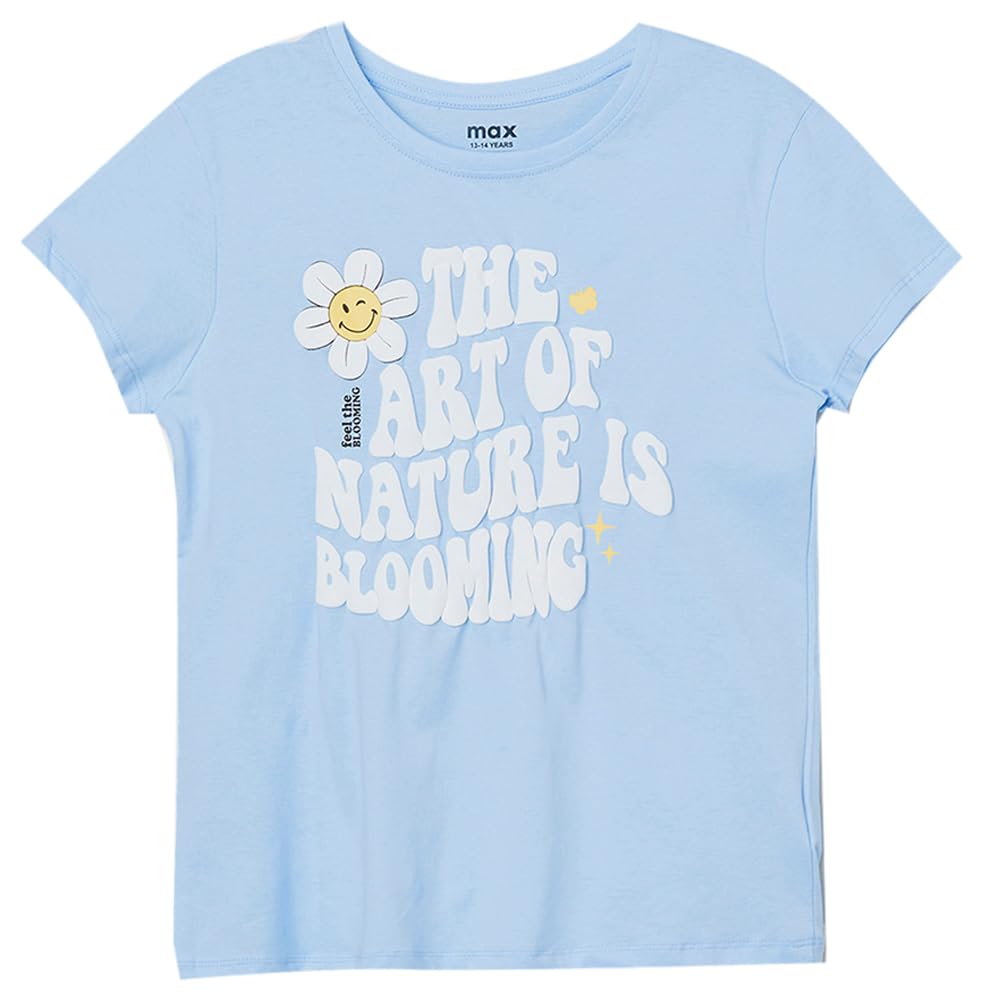 Max Girl's Regular Fit T-Shirt (S24EBT32_Light Blue_9-10Y