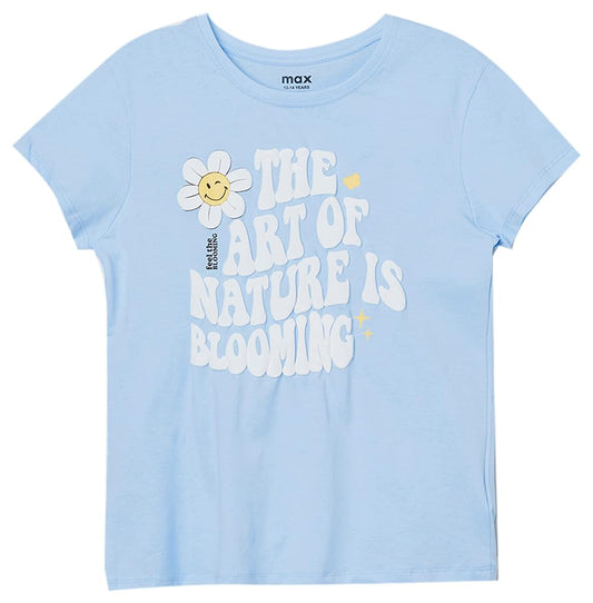 Max Girl's Regular Fit T-Shirt (S24EBT32_Light Blue_9-10Y