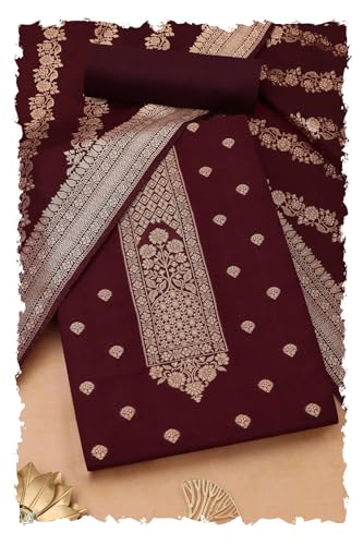 Soch Womens Wine Russian Silk Zari Woven Unstitch Dress Material With Zari Woven