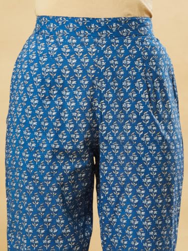 Divena Blue Floral Cotton Kurta Sets With Dupatta