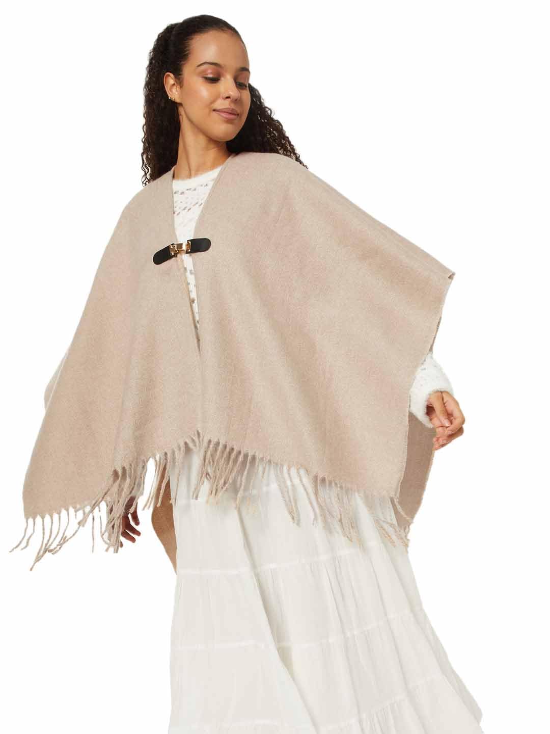 Max Women Knit Poncho (Beige_FS)