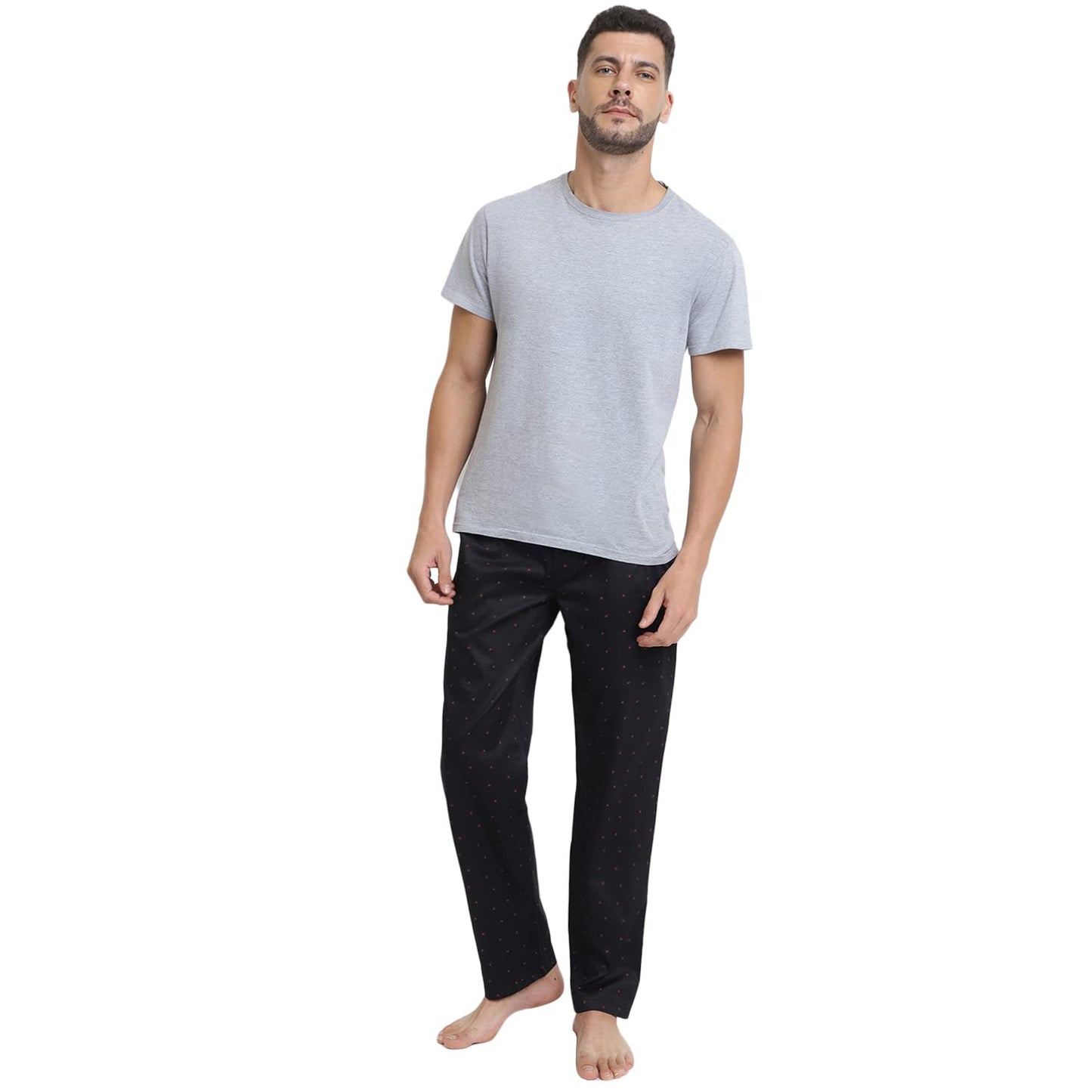 Van Heusen Men Athleisure Allover Print Pyjamas - 100% Combed Cotton - Drawstring Waist, Ultra Soft_50082_APP13_Large, Black