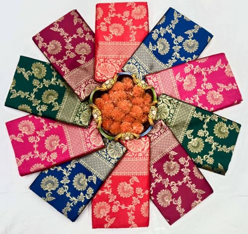 Veglari Women's Kanjivaram Pure Kalanjali Jacqurad Banarasi Silk Flower Print Original Kanchi Patuu Silk Saree With Blouses Piecs For Wedding