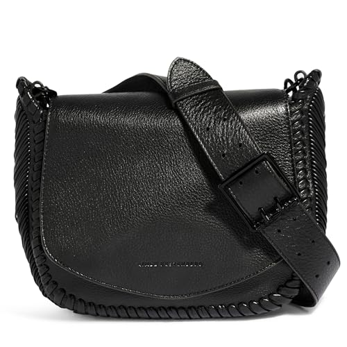 Aimee Kestenberg All For Love Saddle Crossbody Bag for Women - Small Leather Crossbody Purse - Adjustable & Removable Strap, Black With Shiny Black, Small, All for Love Saddle Crossbody - Black With