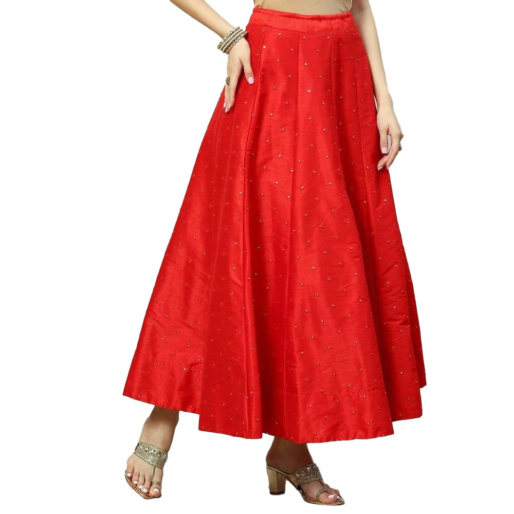 BIBA Women Solid; EMBROIDRED Relaxed Mix and Match(SKIRTS/T18402_RED_XXL)
