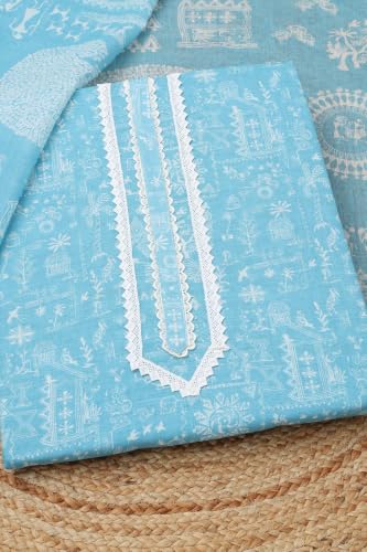 Soch Womens Powder Blue Linen Warli Dress Material