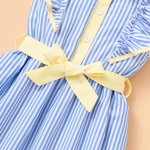 Hopscotch Girls Ruffled Sleeves Blue Stripped Casual Dress (4-5 Years)