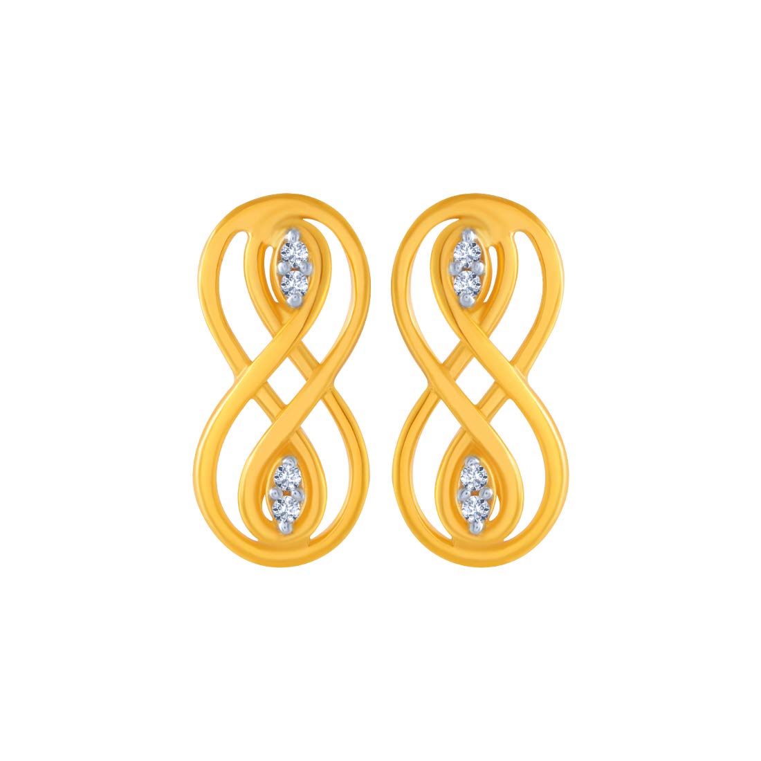 P.C. Chandra Jewellers 14k (585) Yellow Gold and American Diamond Stud Earrings for Women - 0.846 Grams
