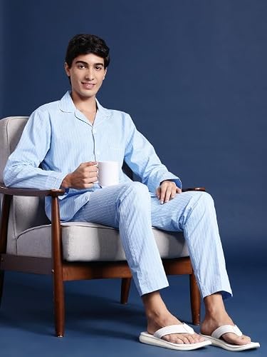 Hancock Men Cotton Striped Night Suit White Size S