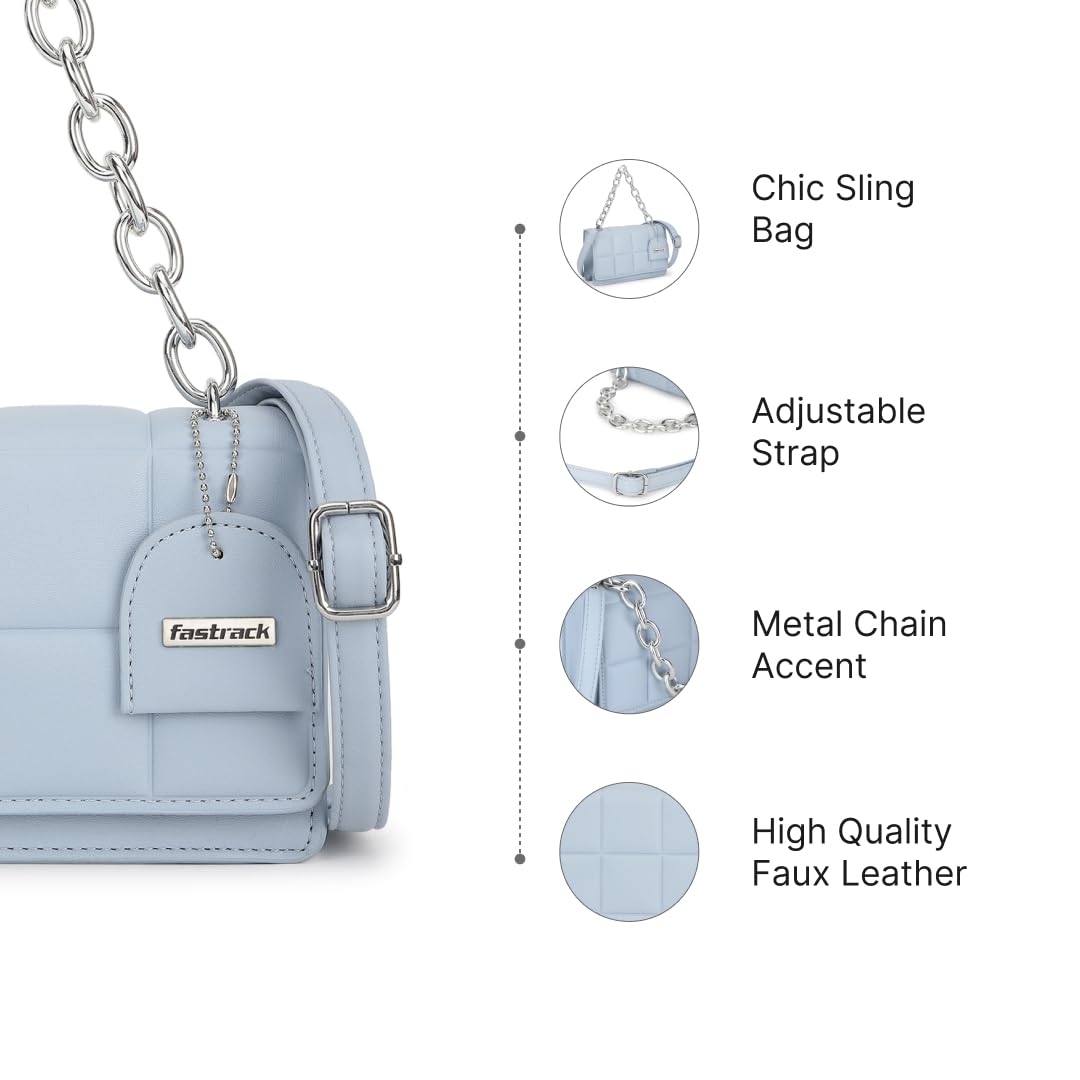 Fastrack Quilted Sling Bag for Womens, Ladies and Girls | Polished Gold Chain Strap Sling Bag | Made Up of Semi PU Leather Material