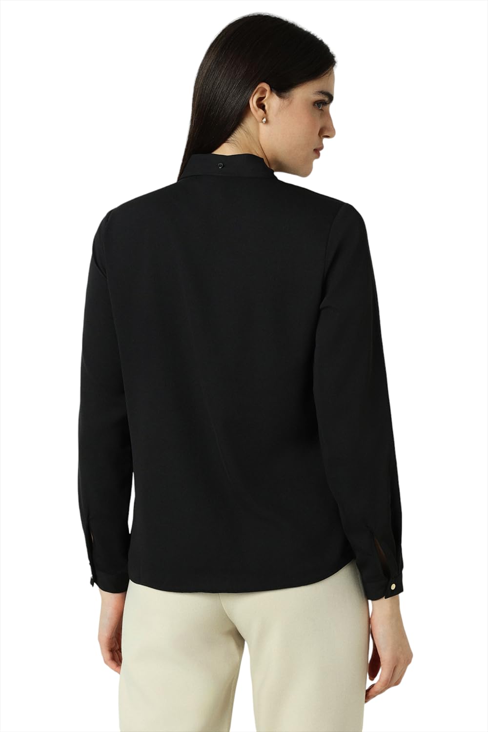 Van Heusen Women's Polyester Regular Fit Shirt (VWSFFRGFV85167_Black, Large