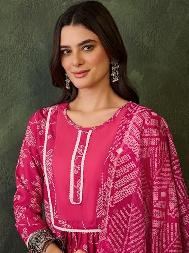 VARNI FABRIC Rayon Kurta Set for Women |Full Sleeves Floral Printed A-Line Kurta Set | Woman Salwar Suit with Pant & Dupatta | Festive Wedding Ethnic Wear | Prefect for Office Summer | Rani | 3XL
