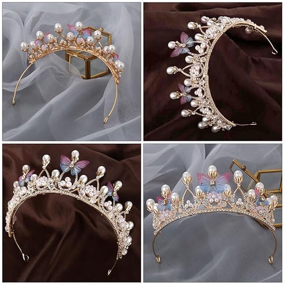 WICHARSH Girls Crystal Tiara Crown Women Flower Butterfly Princess Headband Gift for Wedding Prom Birthday Party Pageant Christmas Hair Accessories Costume Party Gift