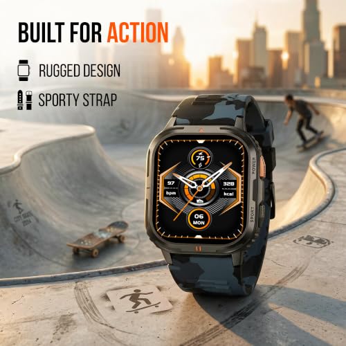 Fastrack Xtreme S Rugged Smart Watch with 1.93" AMOLED Square Display, BT Calling, 24/7 Health Suite, IP67, 60Hz Dynamic Refresh Rate, Vitality Index, Hydration Alert, Large Battery - Camo Grey