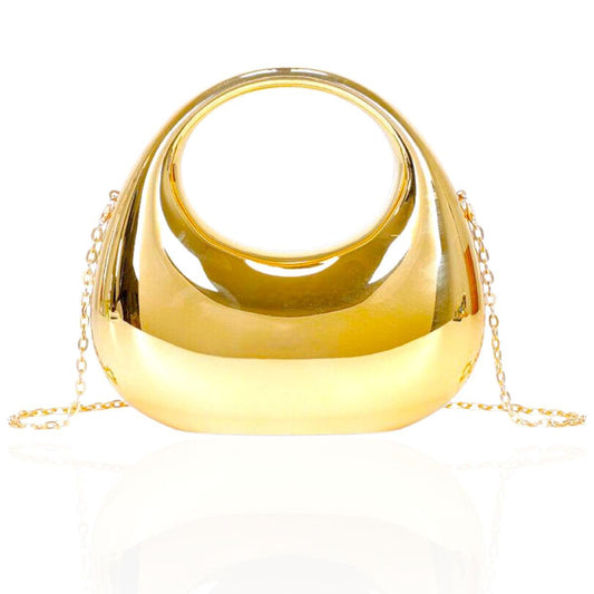 MOON -shaped Acrylic Women's Crossbody Sling Bag – Gold-tone Pleated Metallic Mini Clutch Purse, Fashion Versatile Shoulder Evening Handbag , Ladies Lipstick Case, Affordable Gift For Girls (GOLDEN)