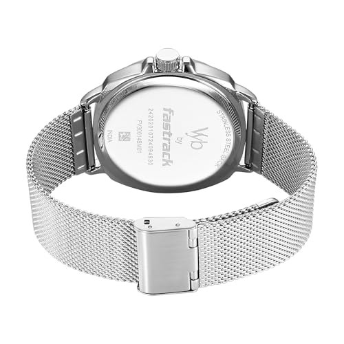 Fastrack Vyb Quartz Analog Silver Dial Steel Sheet Metal Strap Watch for Men-FV30014SM01W