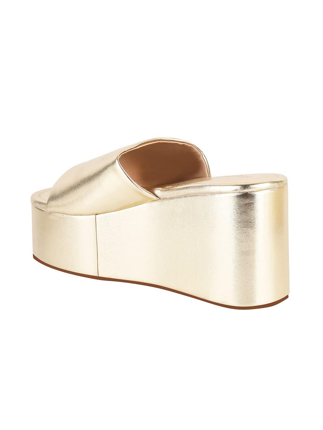 GLEMATOZ Women's Golden Stylish Wedge Sandal Elegant Open-Toe || Party & Casual Footwear Comfortable Mid-Heel Slip-On EU-35