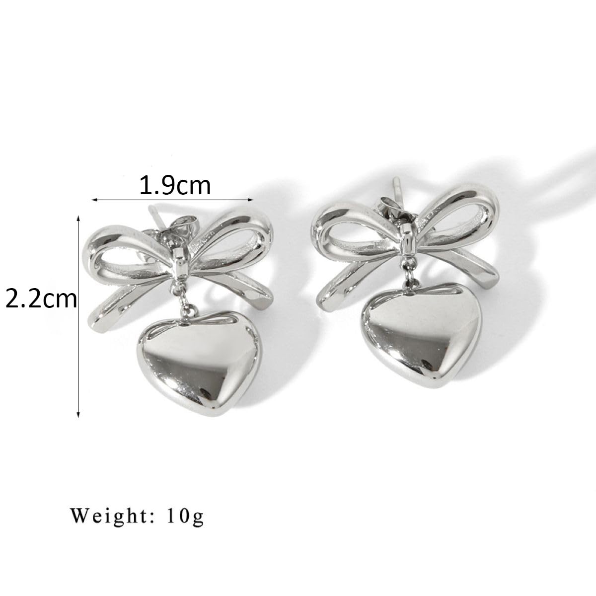 Aaishwarya 18K Silver Plated, Waterproof, Anti-Tarnish, Stainless Steel, Bow and Heart Drop Stud Earrings | Gift for Women and Girls