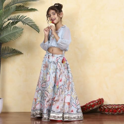 Biba Girls Blue Georgette Dyed Relaxed Lehenga Set_2-3Y