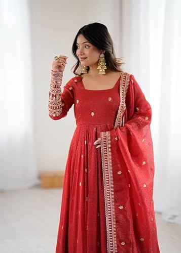 MANNAT MAKERS Designer Anarkali Gown for Women | Complete Anarkali Kurti Set for Women Ethnic Outfit (in, Alpha, 2XL, NKB-25 RED)