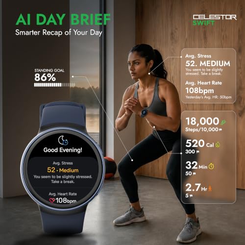 Titan Celestor Swift Smart Watch 1.32" AMOLED Display, Advanced Badminton Mode, Training Load & Readiness, Built-in GPS with Advanced Running Mode, Zone-Based Training & Recovery, AI Day Brief - Black