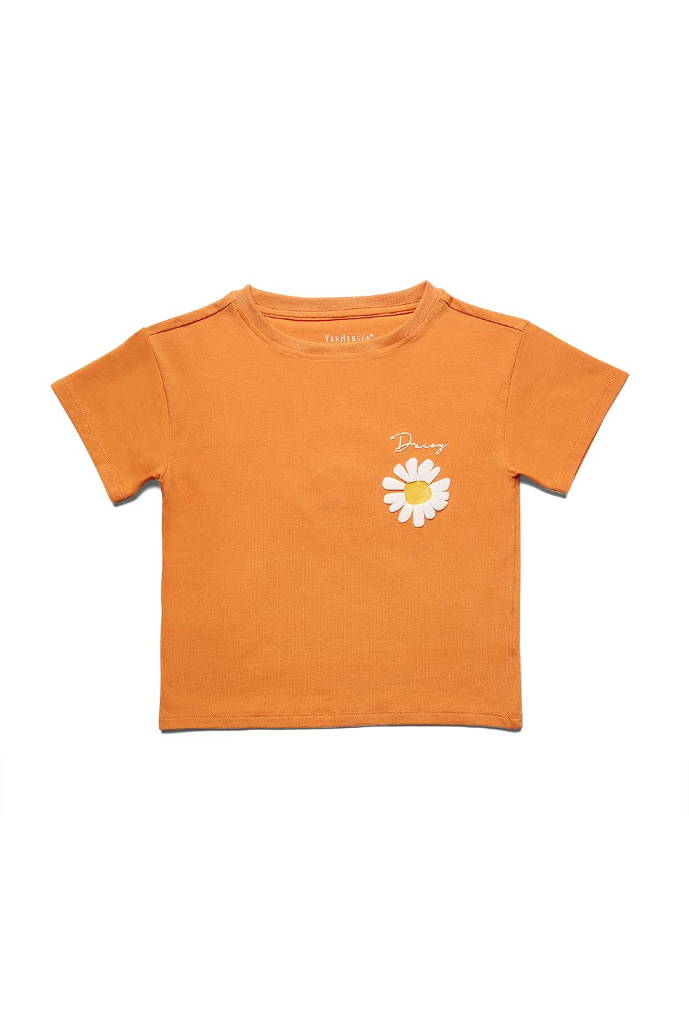 Van Heusen Girls Ultra Soft T-Shirt - Power Plus Cotton Relaxed Fit Spandex - Crew Neck, Short Sleeve_56401_Apricot Buff_7-8 Years, Orange