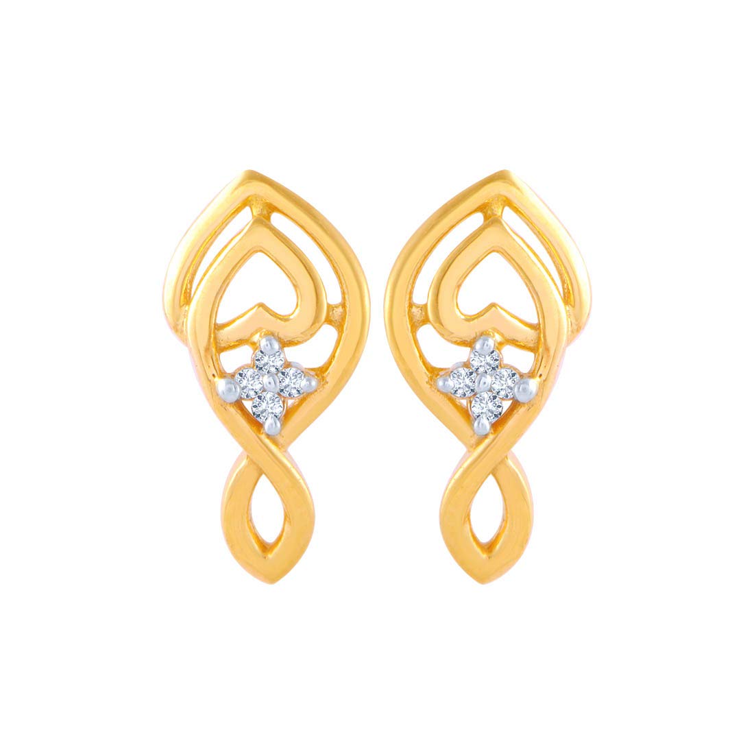 P.C. Chandra Jewellers 14k (585) Yellow Gold and American Diamond Stud Earrings for Women