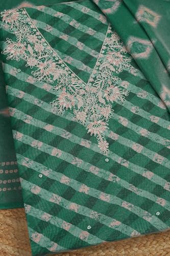 Soch Womens Teal Tissue Shimmer Checkered Unstitch Dress Material With Zari