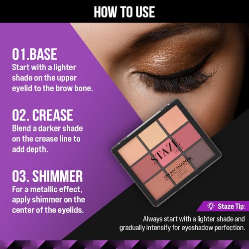Staze 9to9 Oh My Shadow Eye Palette | Ultra-pigmented | 12 Hrs Long Lasting and Easily Blendable | Mix of Matte & Shimmer Eyeshadows | 01 Cocktail | 11g